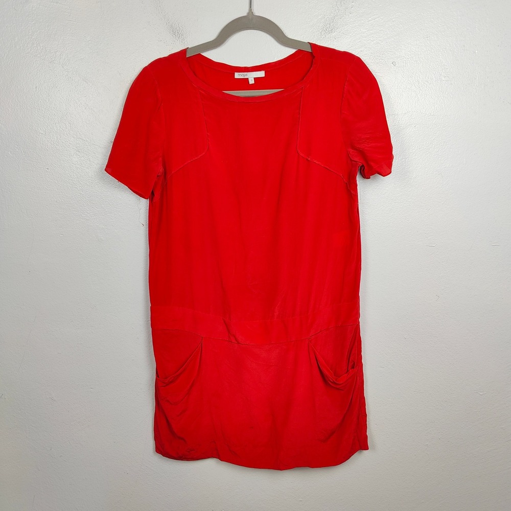 Maje Silk Dress Womens Large 3 Mini Tunic Pockets T-Shirt Minimalist Preppy - Picture 2 of 7